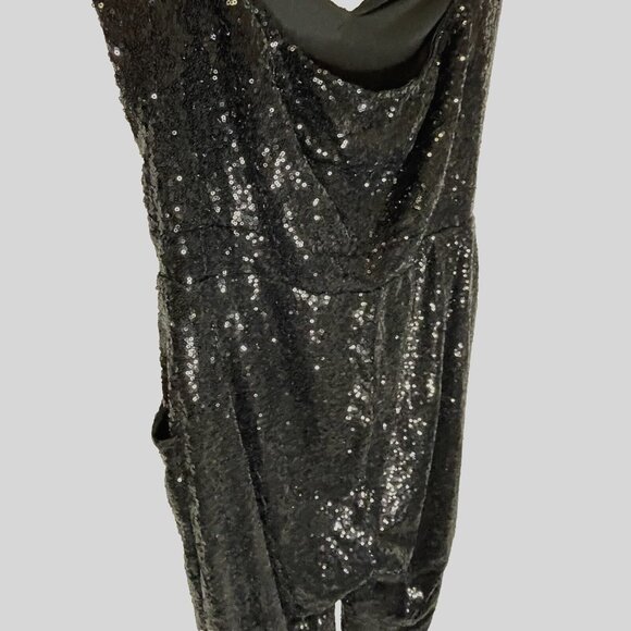 Black Sequin Strapless Jumpsuit 2X Long Pants Black Stretch Curvy Sense Pull On - Picture 6 of 16